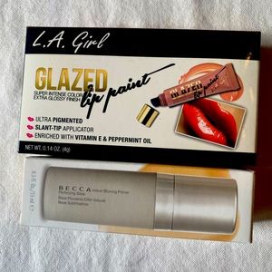 NEW IN BOX Glow Duo: BECCA Velvet Blurring Primer + LA Girl Glazed Lip Paint